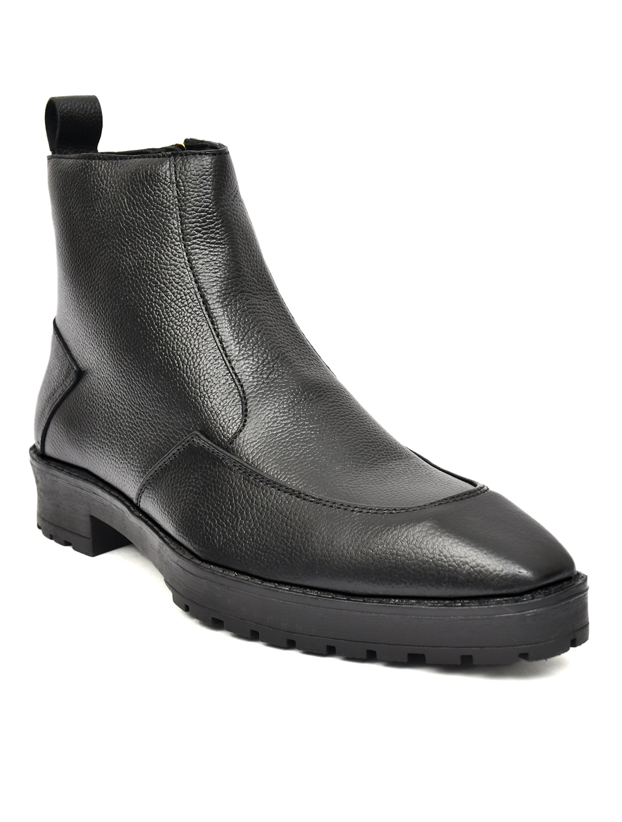 Men's Black Leather Zip Ankle Boots