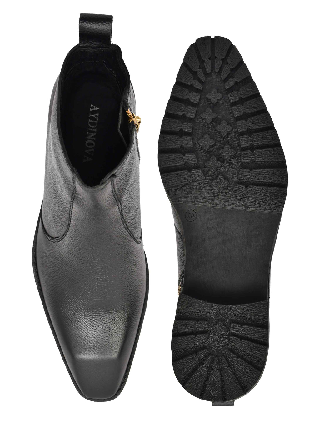 Men’s Black Leather  Boot with Heavy-Duty Grip Sole