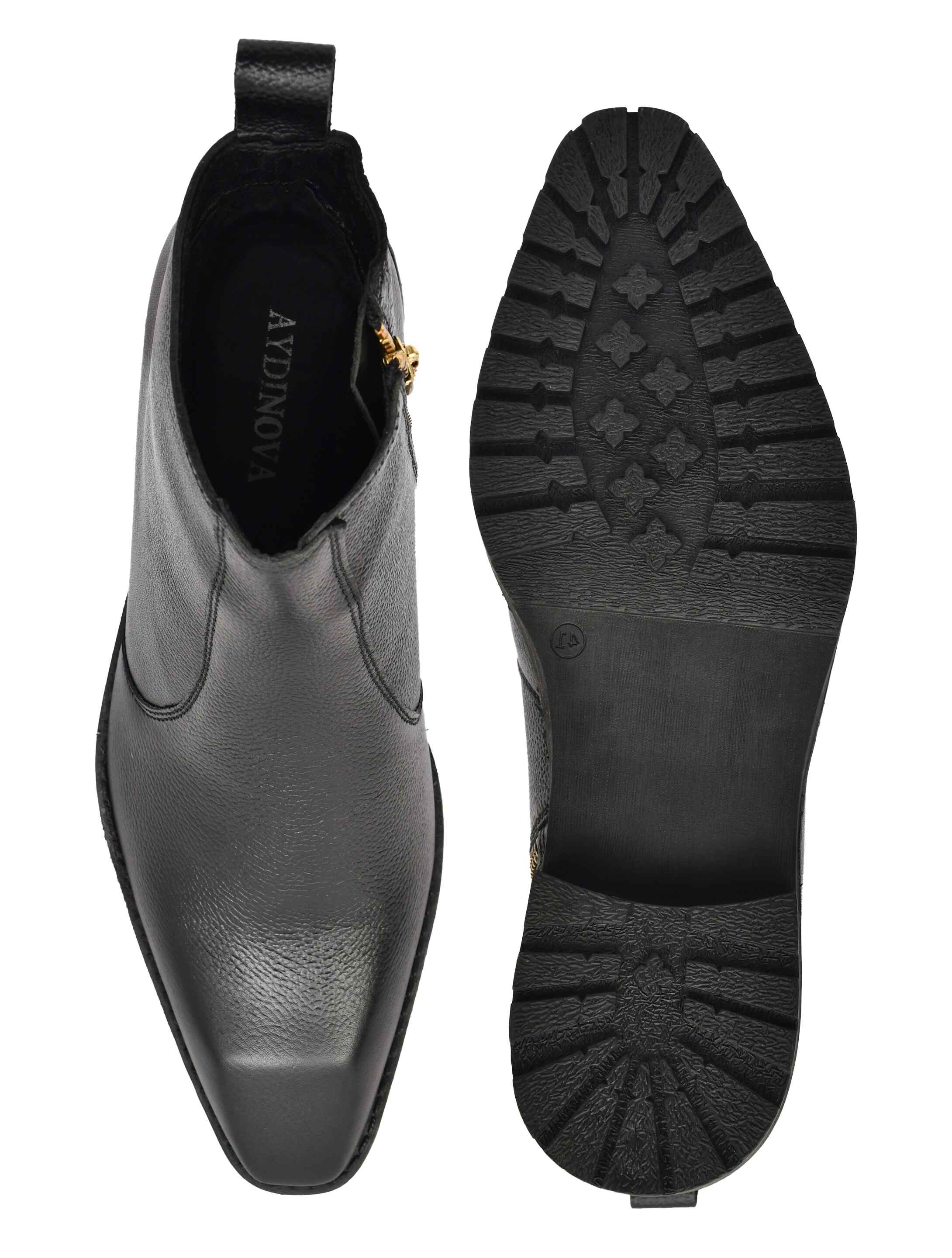 Men’s Black Leather  Boot with Heavy-Duty Grip Sole