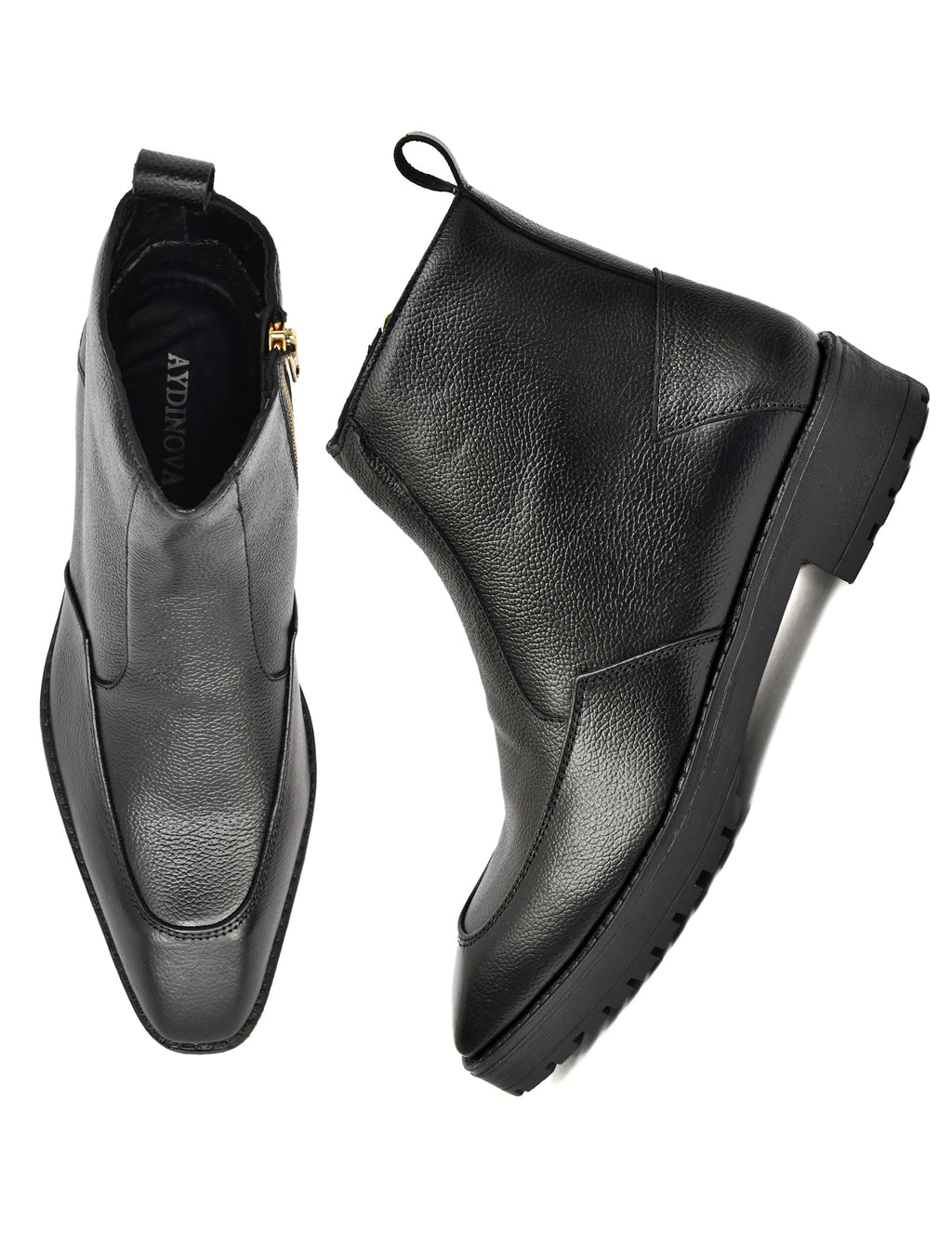 Men's Black Leather Zip Ankle Boots
