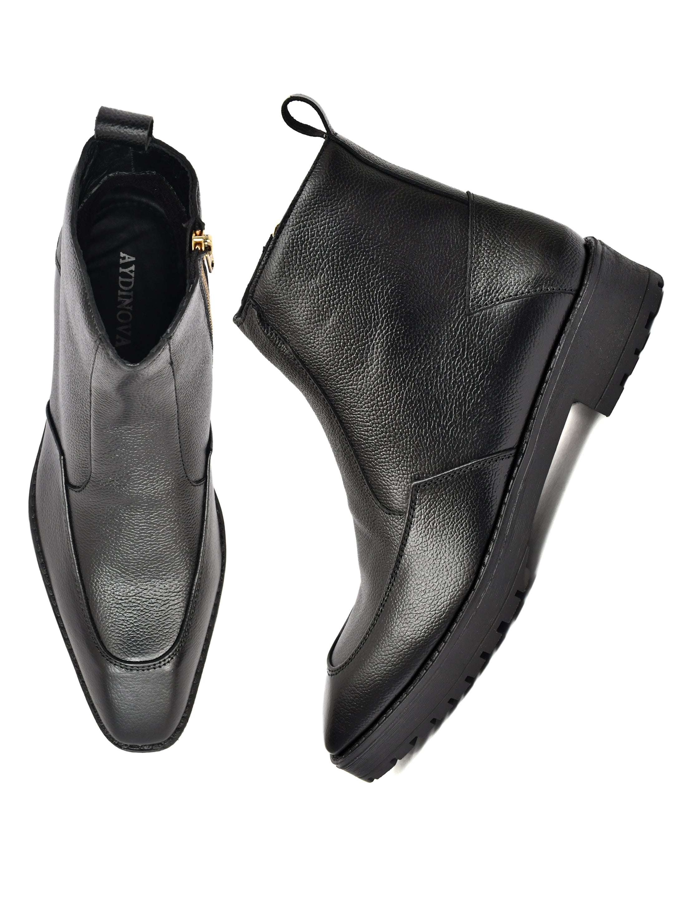 Men's Black Leather Zip Ankle Boots