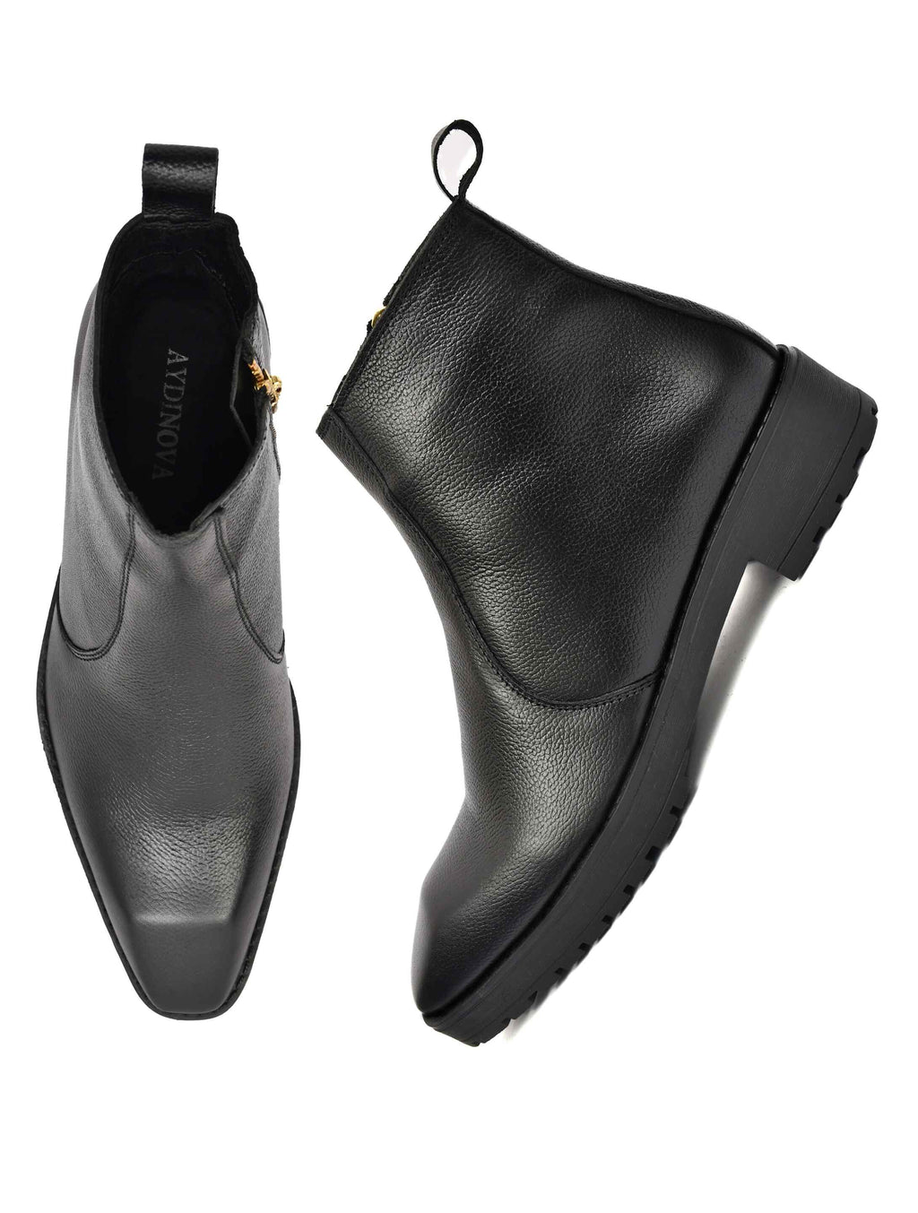 Men’s Black Leather  Boot with Heavy-Duty Grip Sole