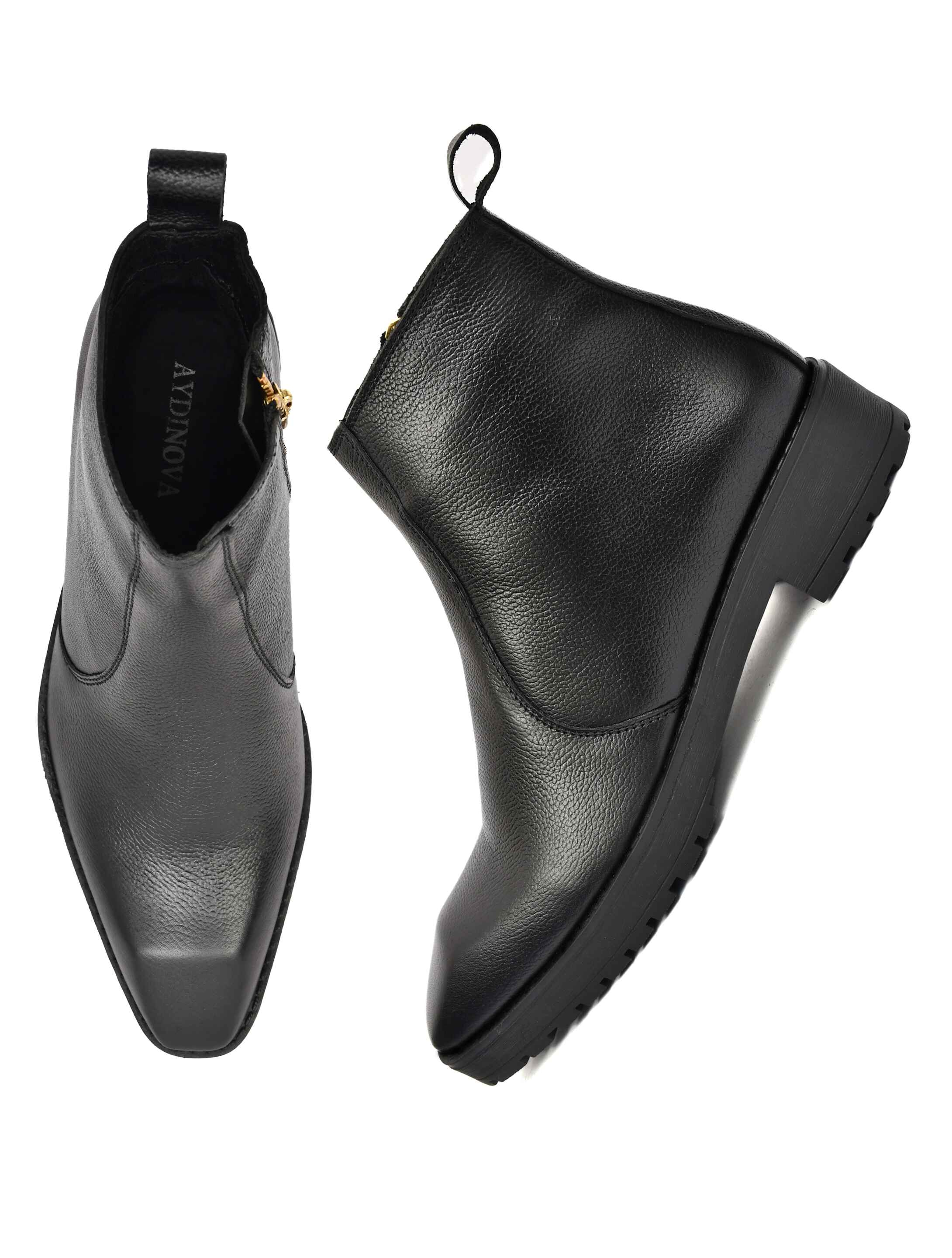 Men’s Black Leather Lace-Up Ankle Boots with Heavy-Duty Grip Sole