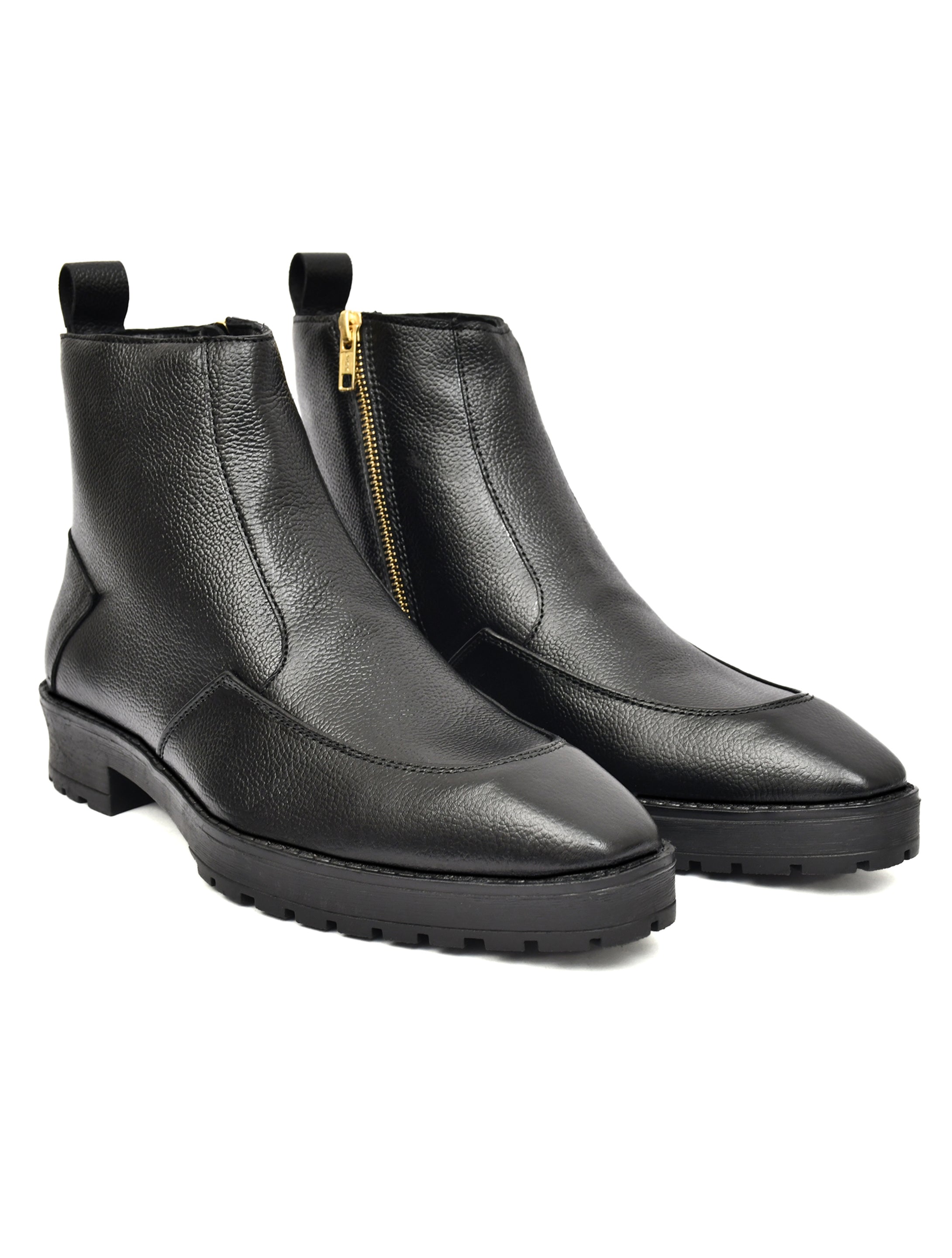 Men's Black Leather Zip Ankle Boots
