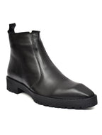 Black Leather Zip Ankle Boots – Square Toe Lug Sole Chelsea Style