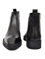 Black Leather Zip Ankle Boots – Square Toe Lug Sole Chelsea Style