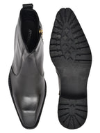 Black Leather Zip Ankle Boots – Square Toe Lug Sole Chelsea Style