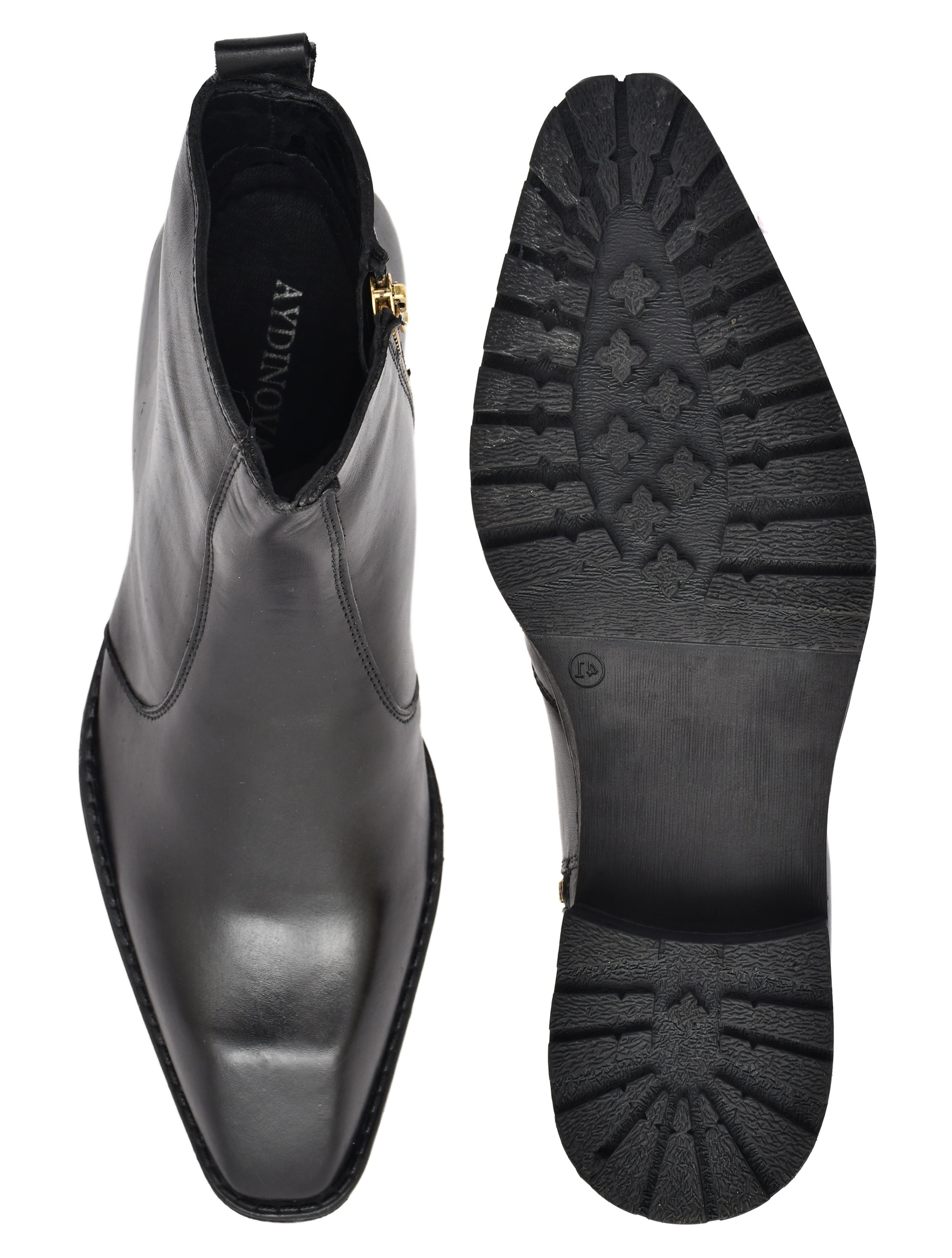 Black Leather Zip Ankle Boots – Square Toe Lug Sole Chelsea Style