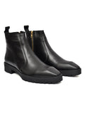 Black Leather Zip Ankle Boots – Square Toe Lug Sole Chelsea Style