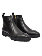 Black Leather Zip Ankle Boots – Square Toe Lug Sole Chelsea Style