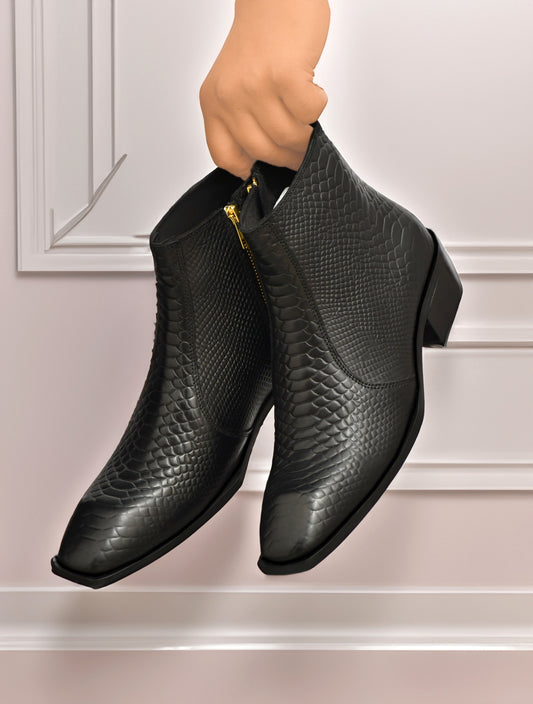 Men Snake Textured Regular Boots