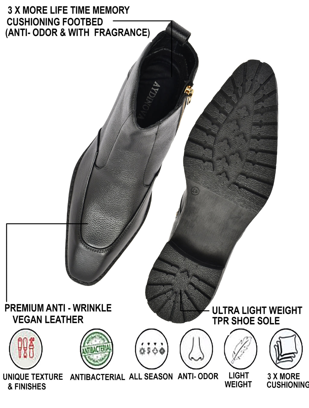 Men's Black Leather Zip Ankle Boots