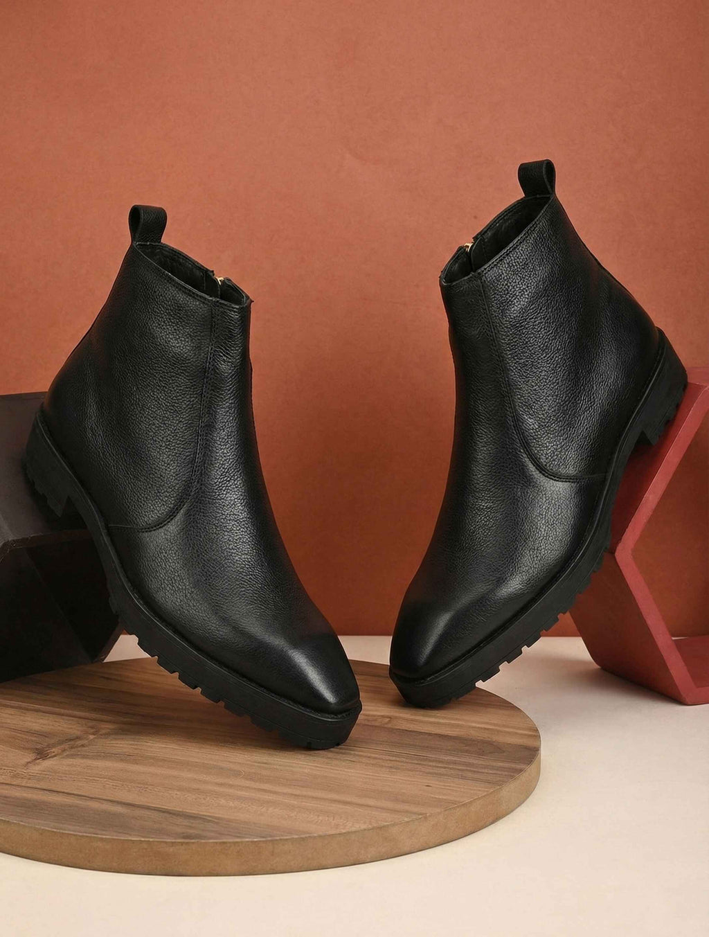 Men’s Black Leather  Boot with Heavy-Duty Grip Sole