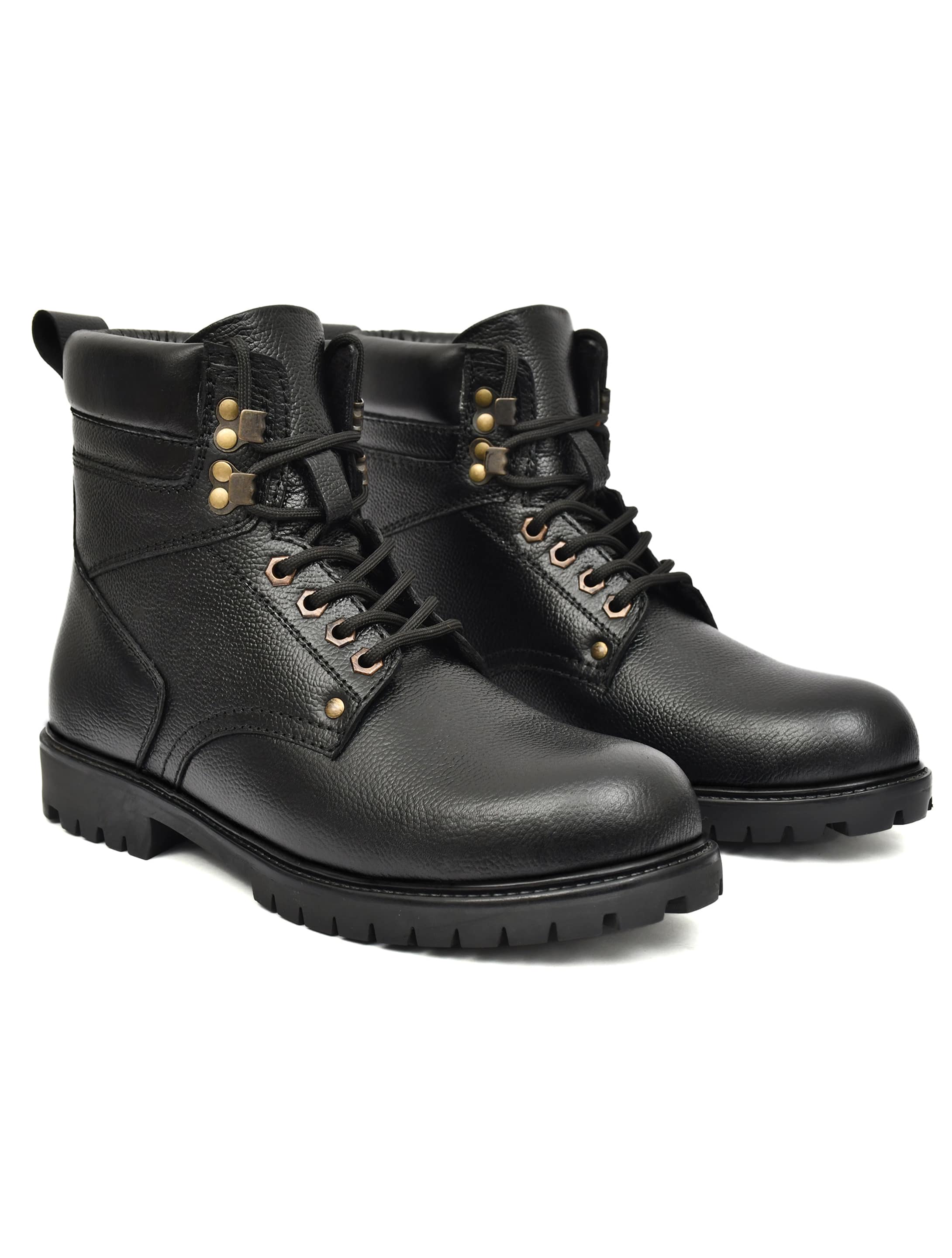 Men’s Black Leather Lace-Up Ankle Boots with Rugged Grip Sole