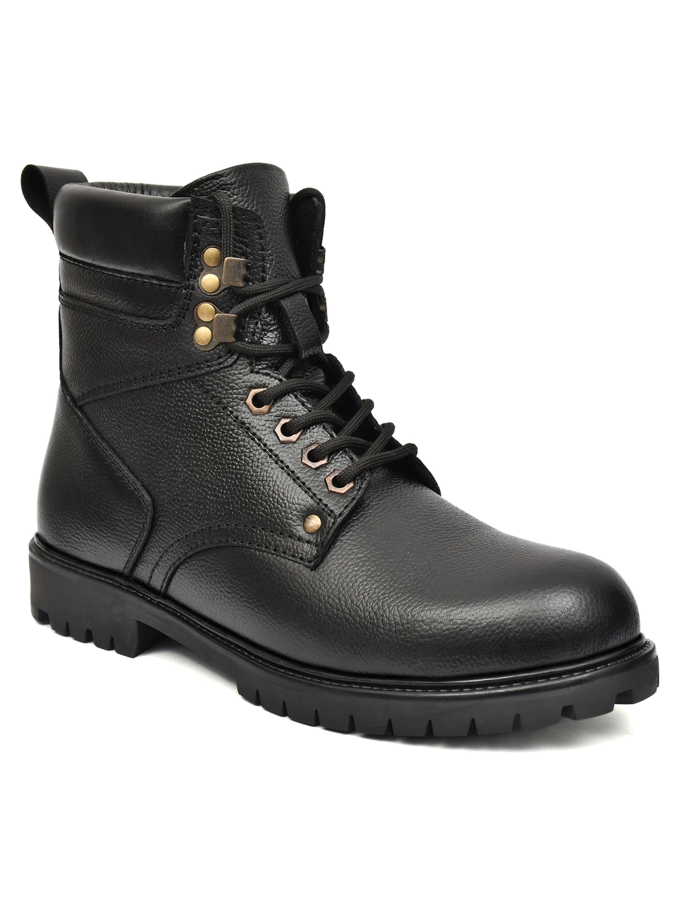 Men’s Black Leather Lace-Up Ankle Boots with Rugged Grip Sole