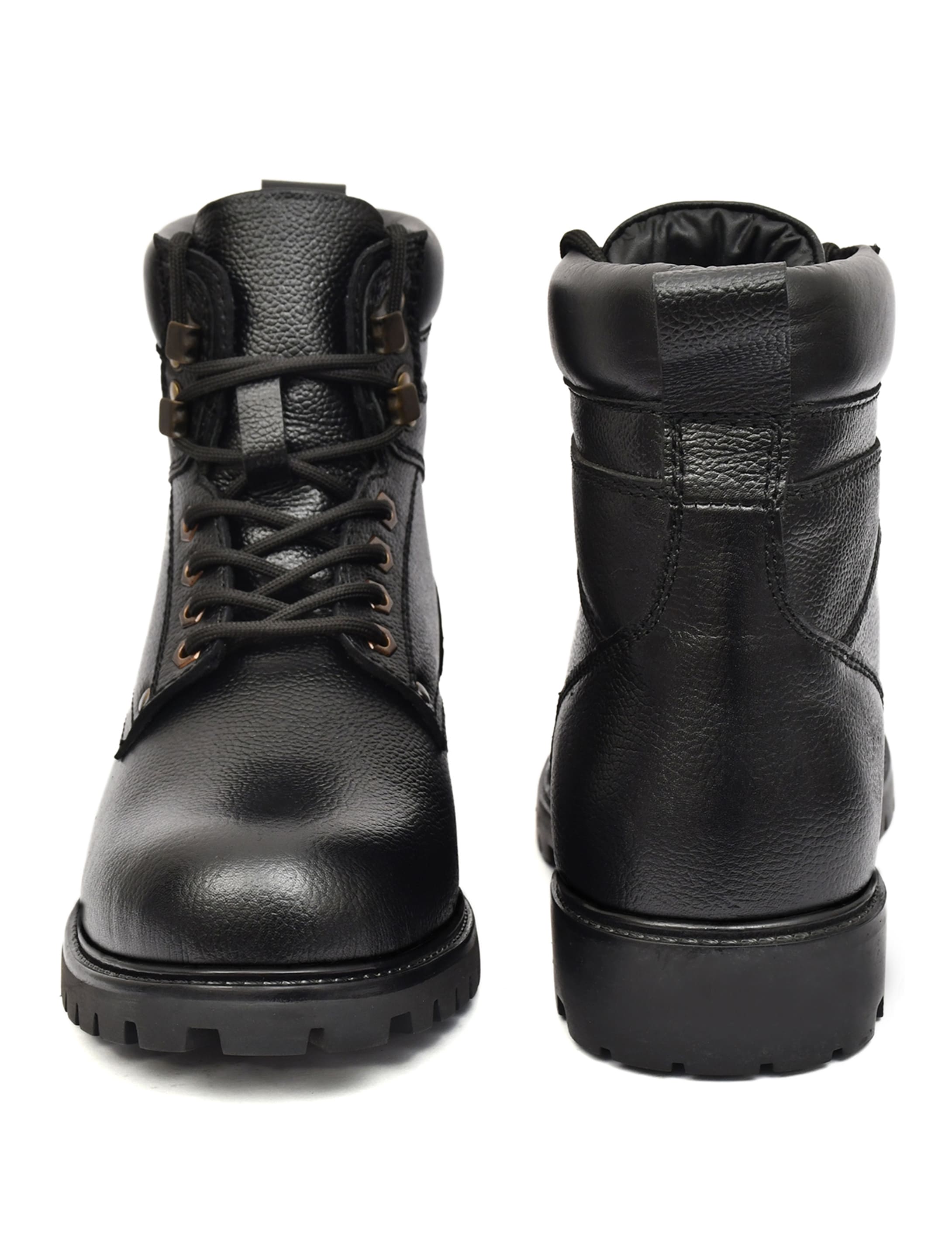 Men’s Black Leather Lace-Up Ankle Boots with Rugged Grip Sole