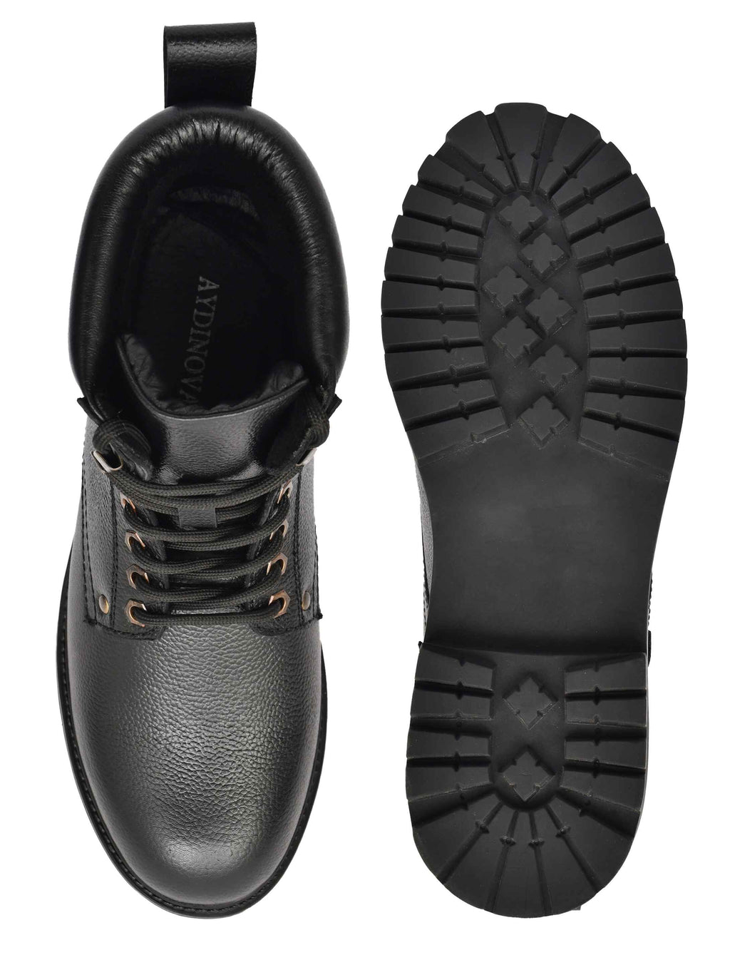 Men’s Black Leather Lace-Up Ankle Boots with Rugged Grip Sole