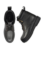 Men’s Black Leather Lace-Up Ankle Boots with Rugged Grip Sole