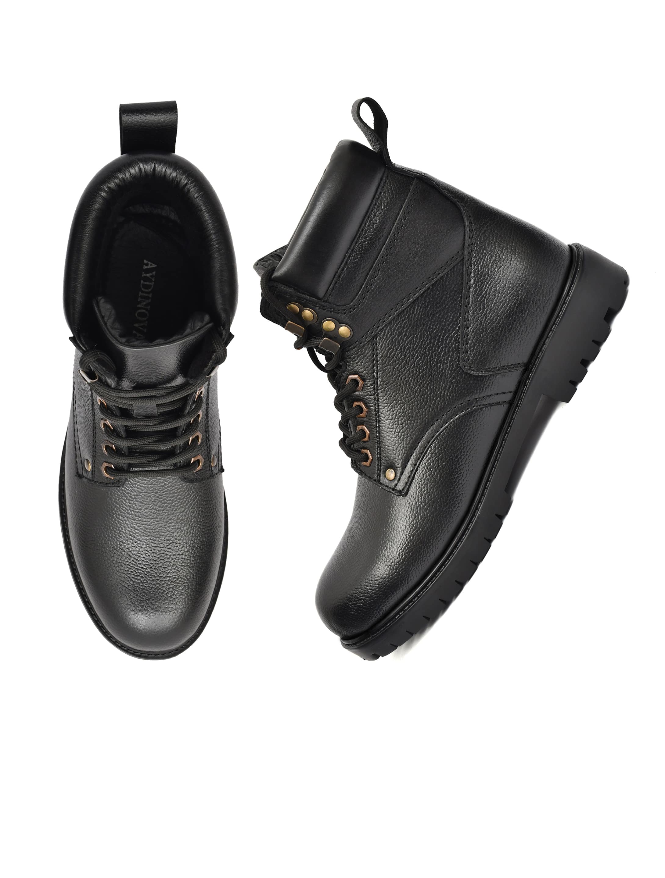 Men’s Black Leather Lace-Up Ankle Boots with Rugged Grip Sole